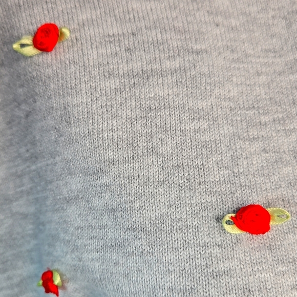 Gray Cardigan Sweater with Red Ribbon Rose Accents - Picture 2 of 13